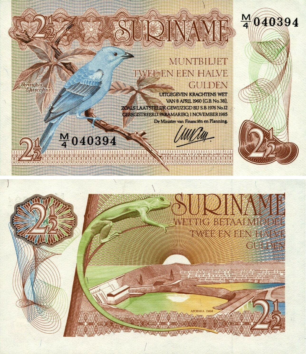 BILLET SURINAME 2 1/2 GULDEN 1985 NEUF UNC