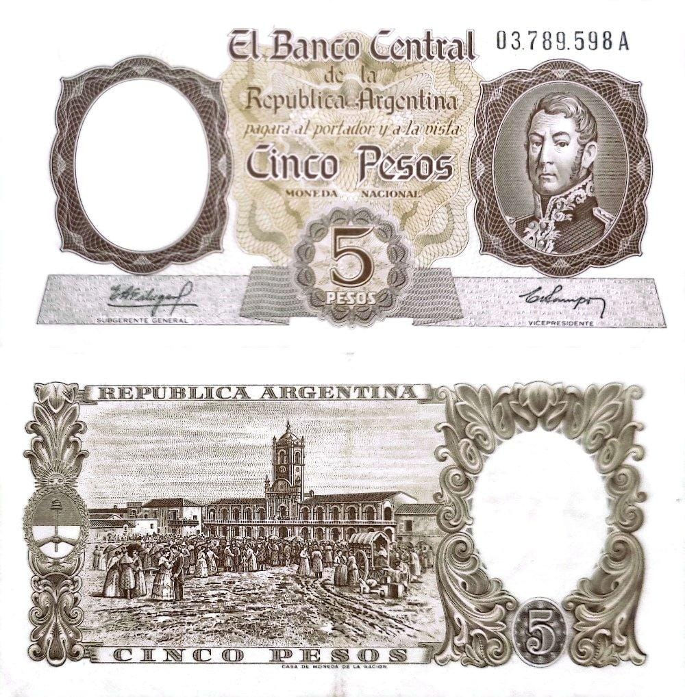 BILLET ARGENTINE 5 PESOS ND(1960) TRES TRES BEAU+(TTB+) VF+