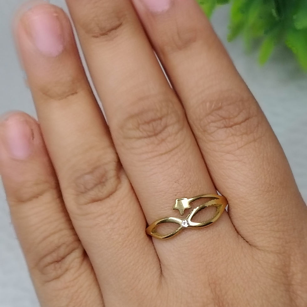 Gold shining star ring on a finger