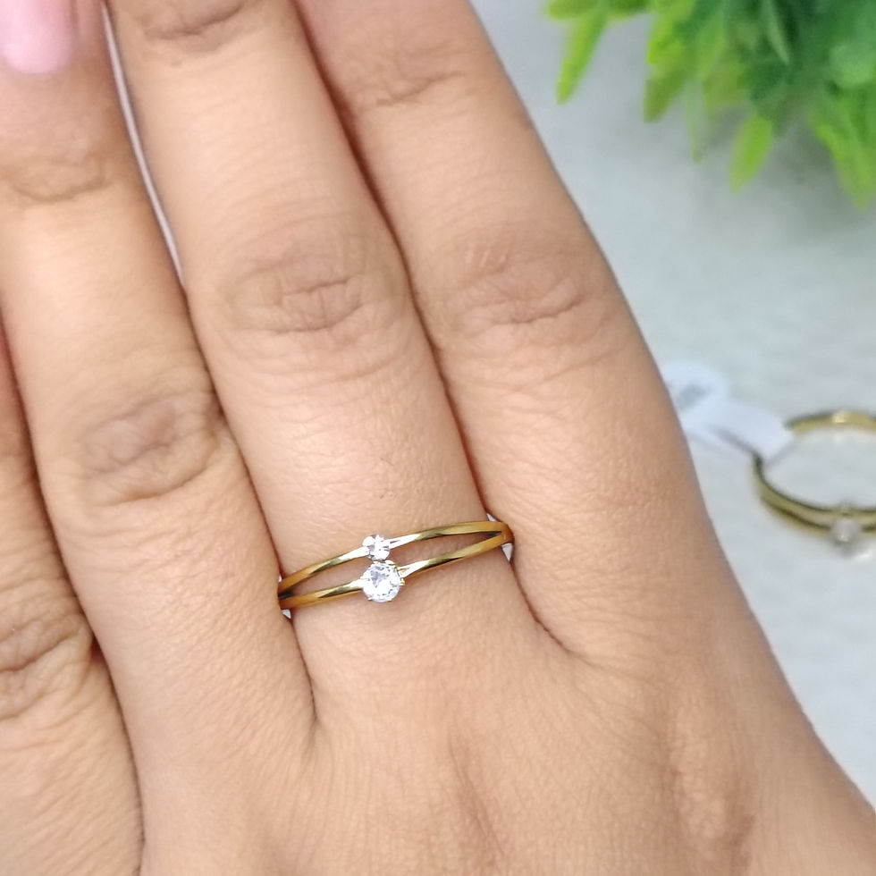 Two diamond ring on a person's finger.