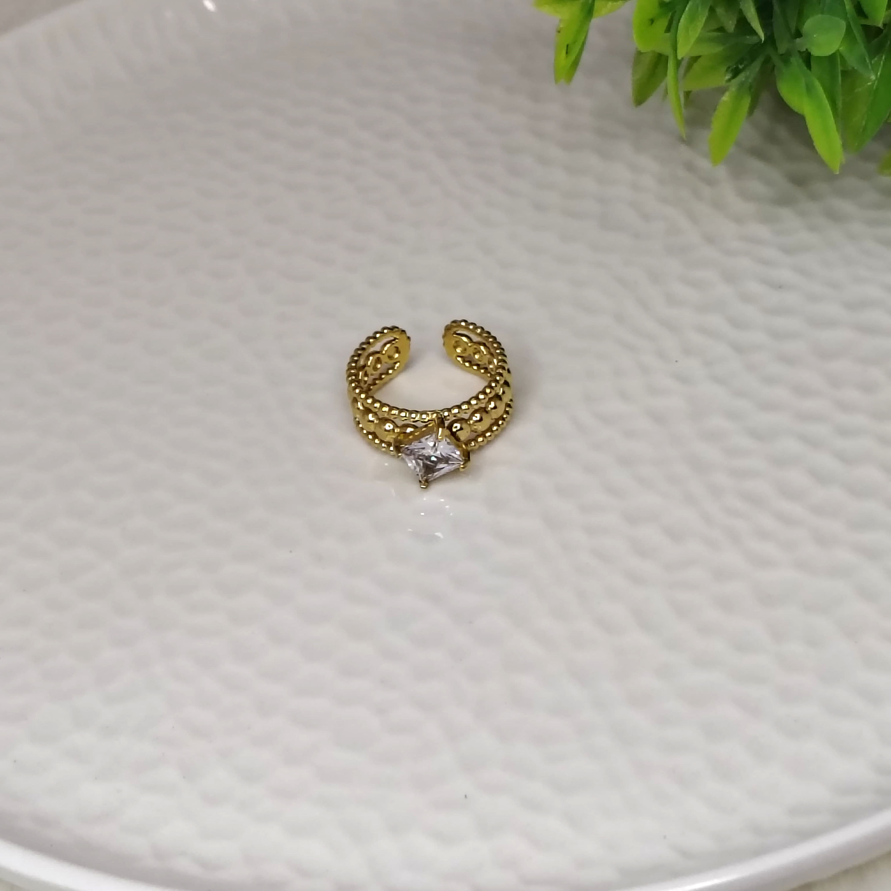 Gold Center Diamond 2 ear cuff with square crystal
