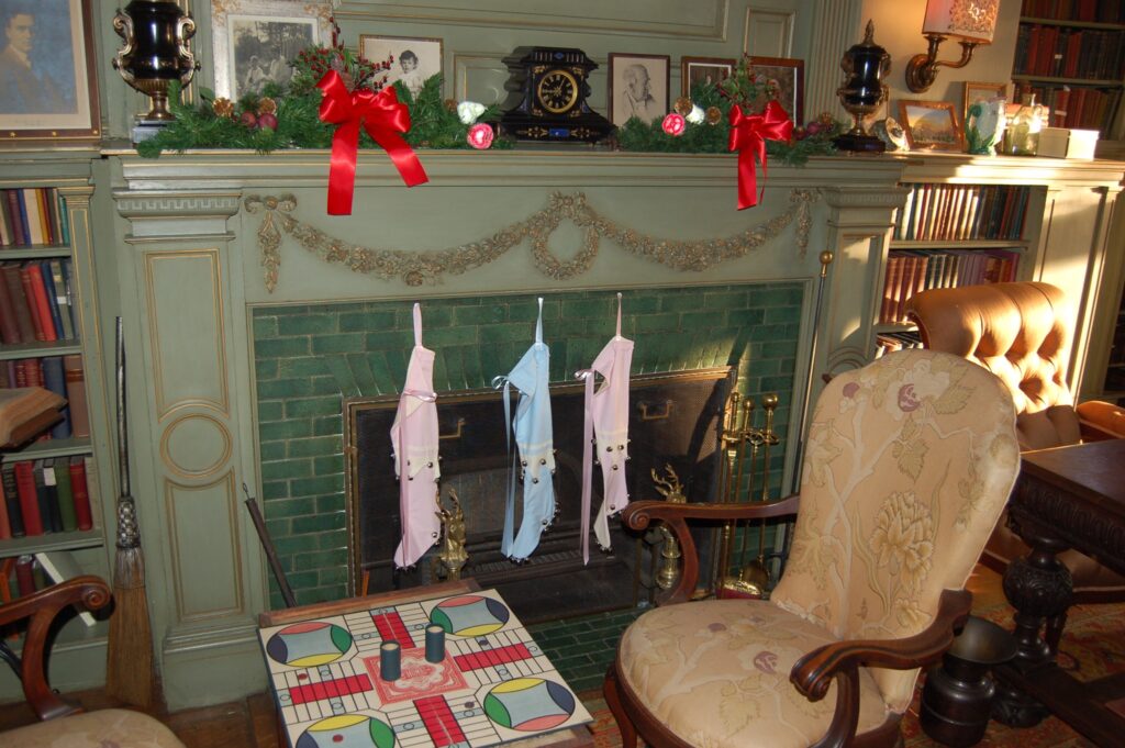 Thomas Edison's mantel and pastel stockings...often filled with Florida oranges!