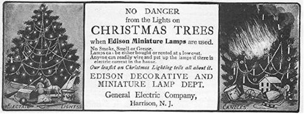 Vintage advertisements for Thomas Edison's Christmas Lights