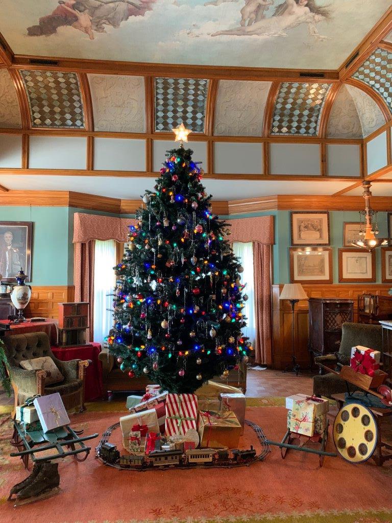 The den Christmas Tree at Thomas Edison's Glenmont Estate, decorated just as Mina would have done in her lifetime.