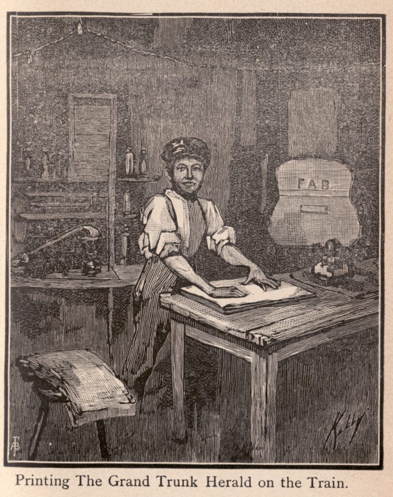 Thomas Edison printing the Grand Trunk Herald on the train as a child via Rutgers