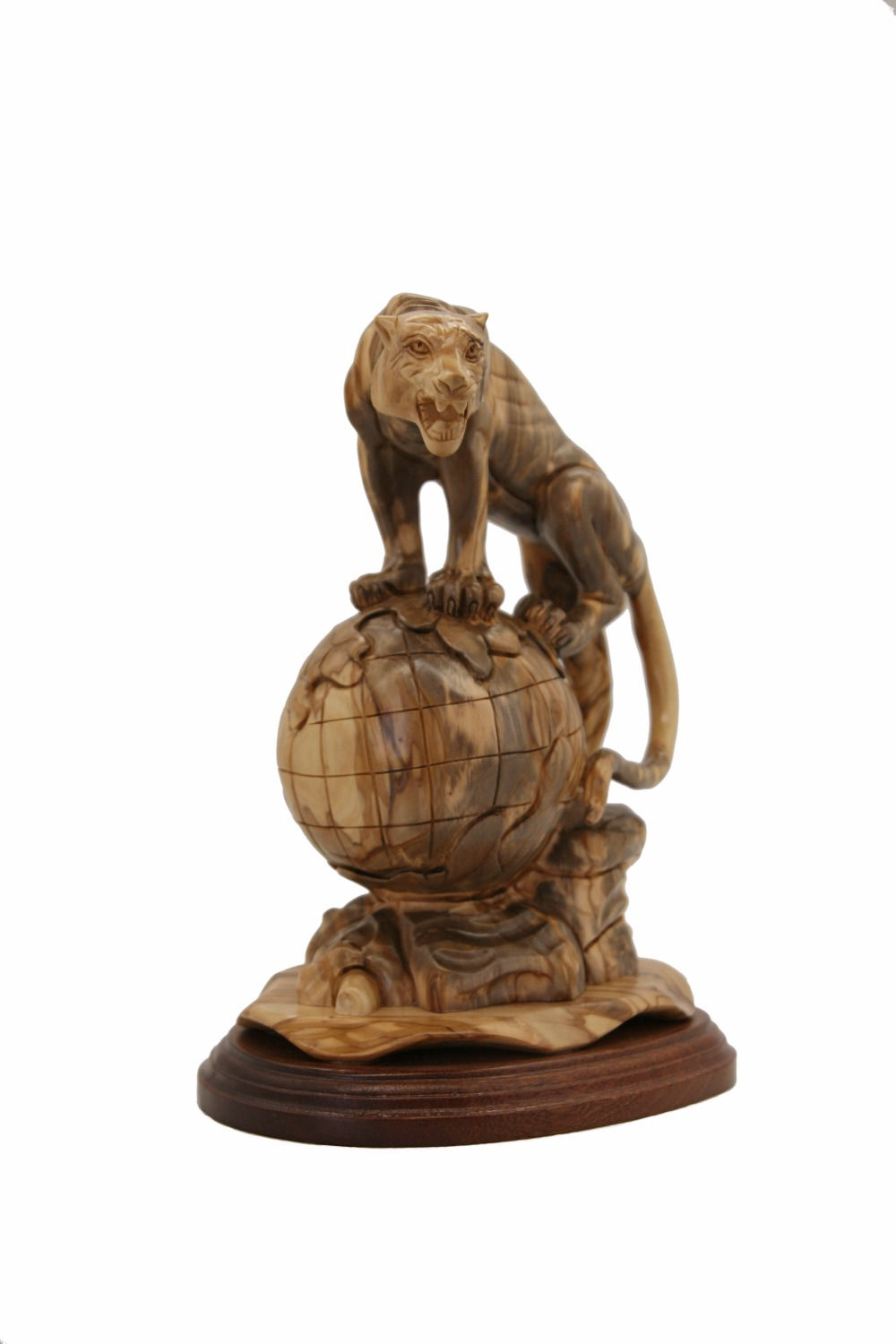 Panther on Globe Sculpture on Signature Fluted Base w/ Stand