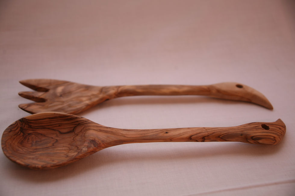 Thumbnail: Leaf Shaped Handle Olive Wood Serving Spoon Set (large)