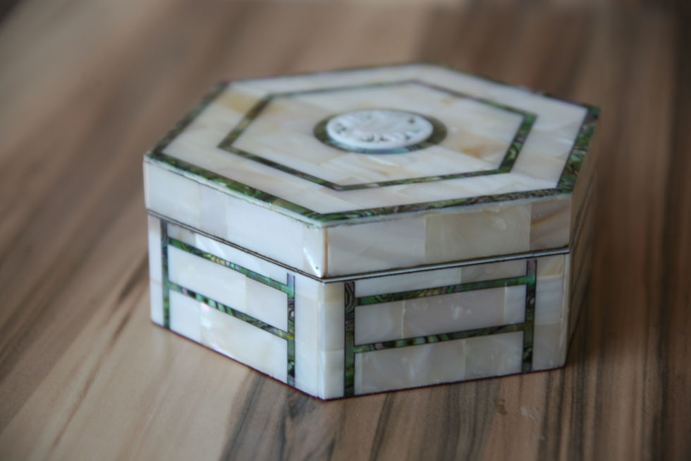 Thumbnail: Simple Ornate Mother of Pearl Inlaid Hexagon Jewelry Box