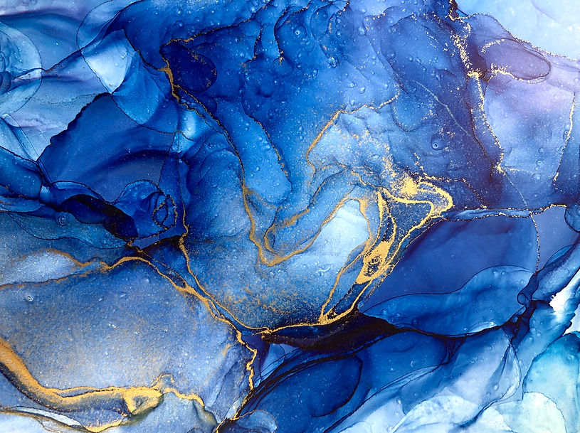 Alcohol ink colors. Abstract blue and gold texture background. Mixing acrylic paints. Mode