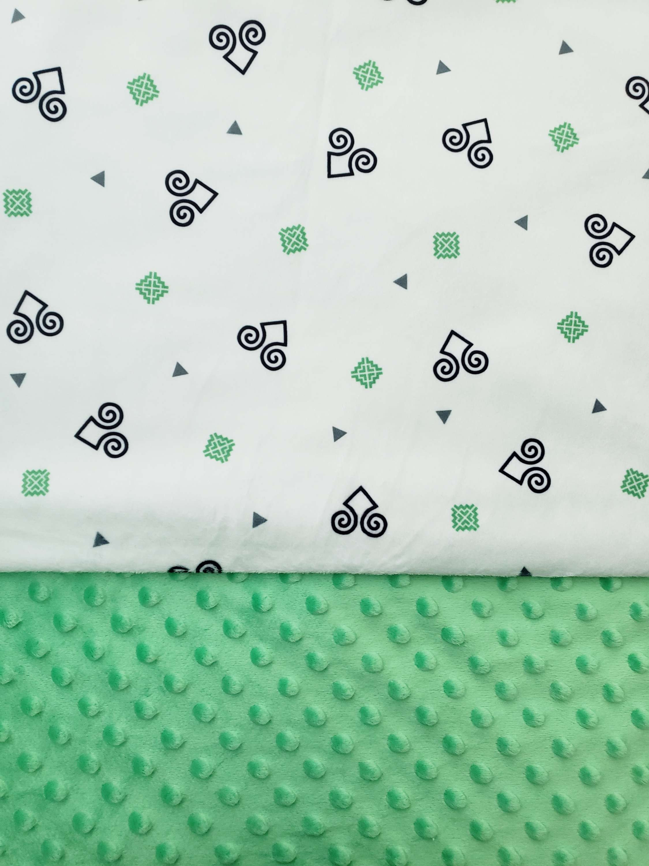 Hmong Rams Tossed Green on Light Green Minky with Minky Dots Blanket