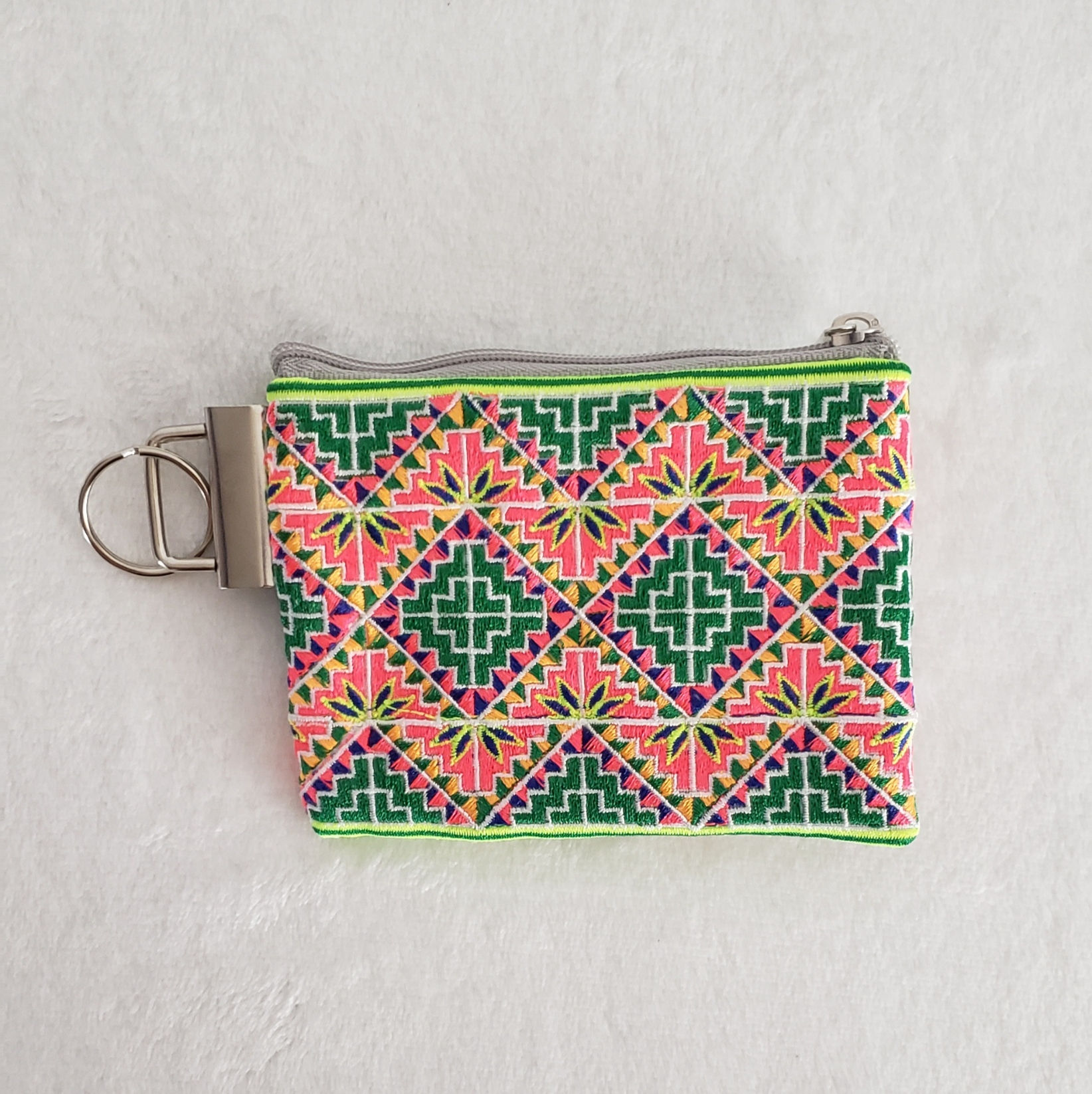 Green House Floral Coin/Card Keychain Pouch