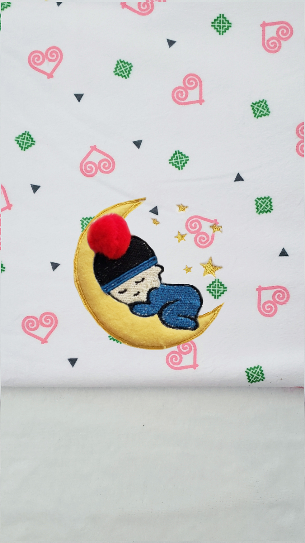 Thumbnail: Hmong Hearts tossed with sleeping baby boy baby blanket