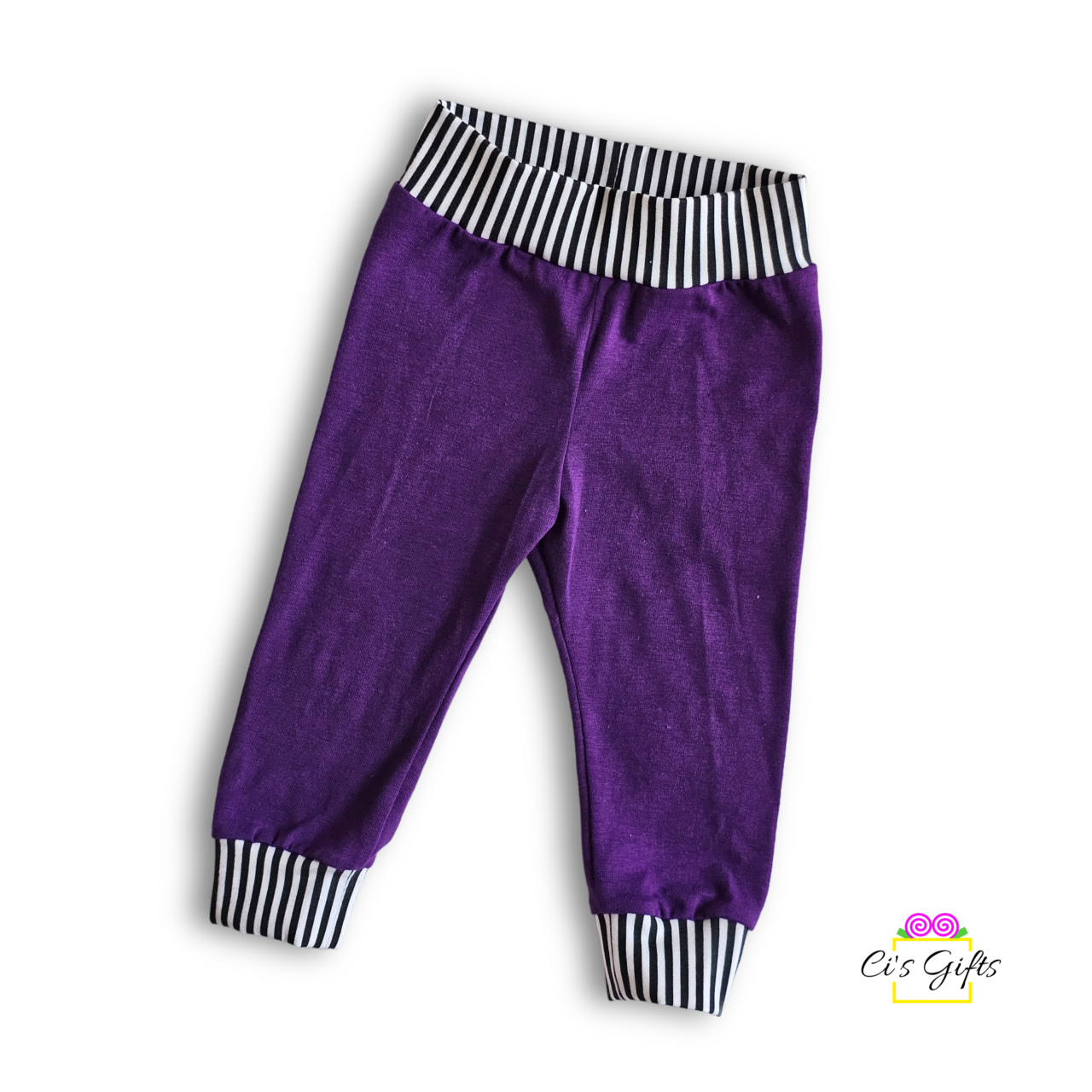 Purple w/BW Stripe Toddler Cuffed Pants