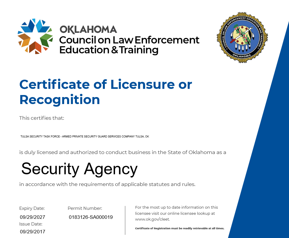 Tulsa Security Task Force - Armed Private Security Guard Services Company Tulsa, OK