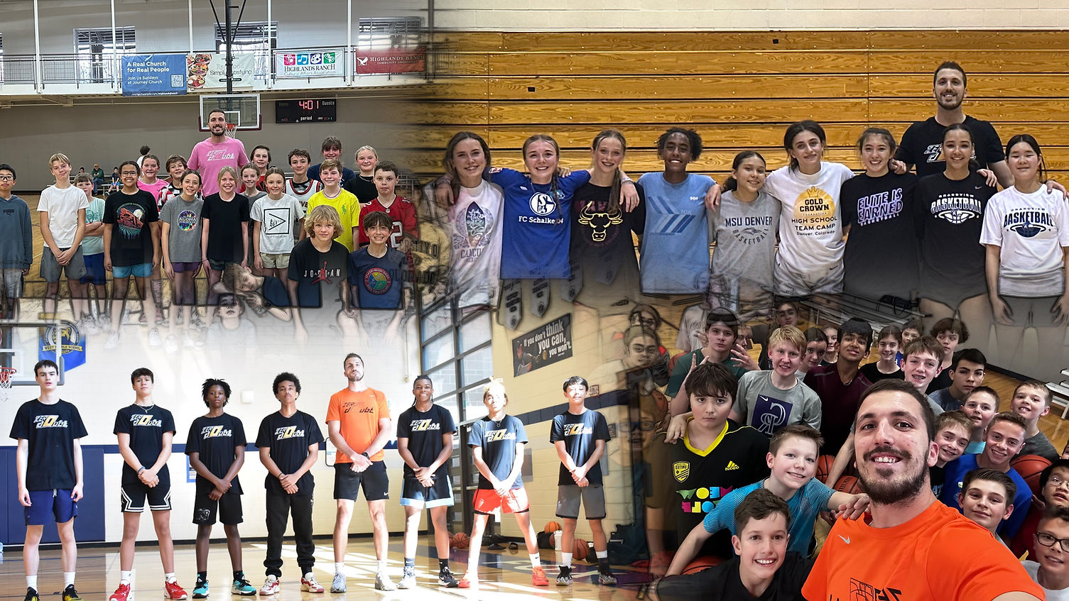 Group photo of youth basketball players training in Southeast Aurora, CO with Zero Doubt Basketball — proven skills training for ball handling, shooting, footwork, and confidence building. Trusted by 600+ families.