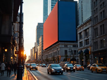 Blank digital billboard in a busy city street for brand advertising campaigns