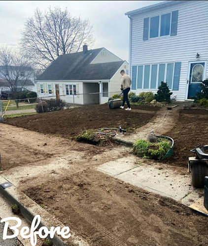 Uneven and weedy backyard prior to professional lawn care service.