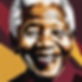 CREATE AN IMAGE OF NELSON MANDELA SMILING. INCLUDE COLORS LIKE BLACK, MAROON, GOLD, AND WH