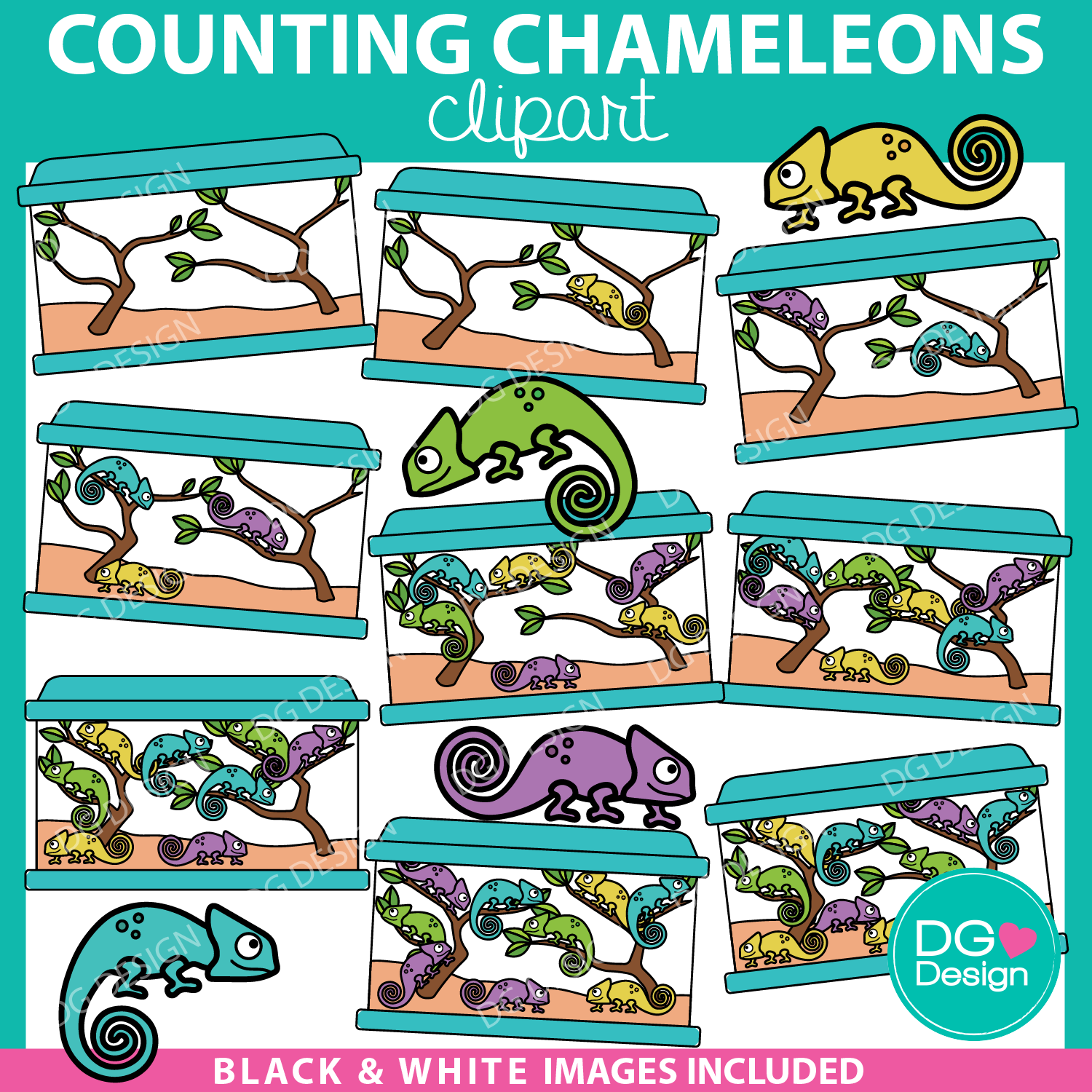 COUNTING CHAMELEONS CLIPART