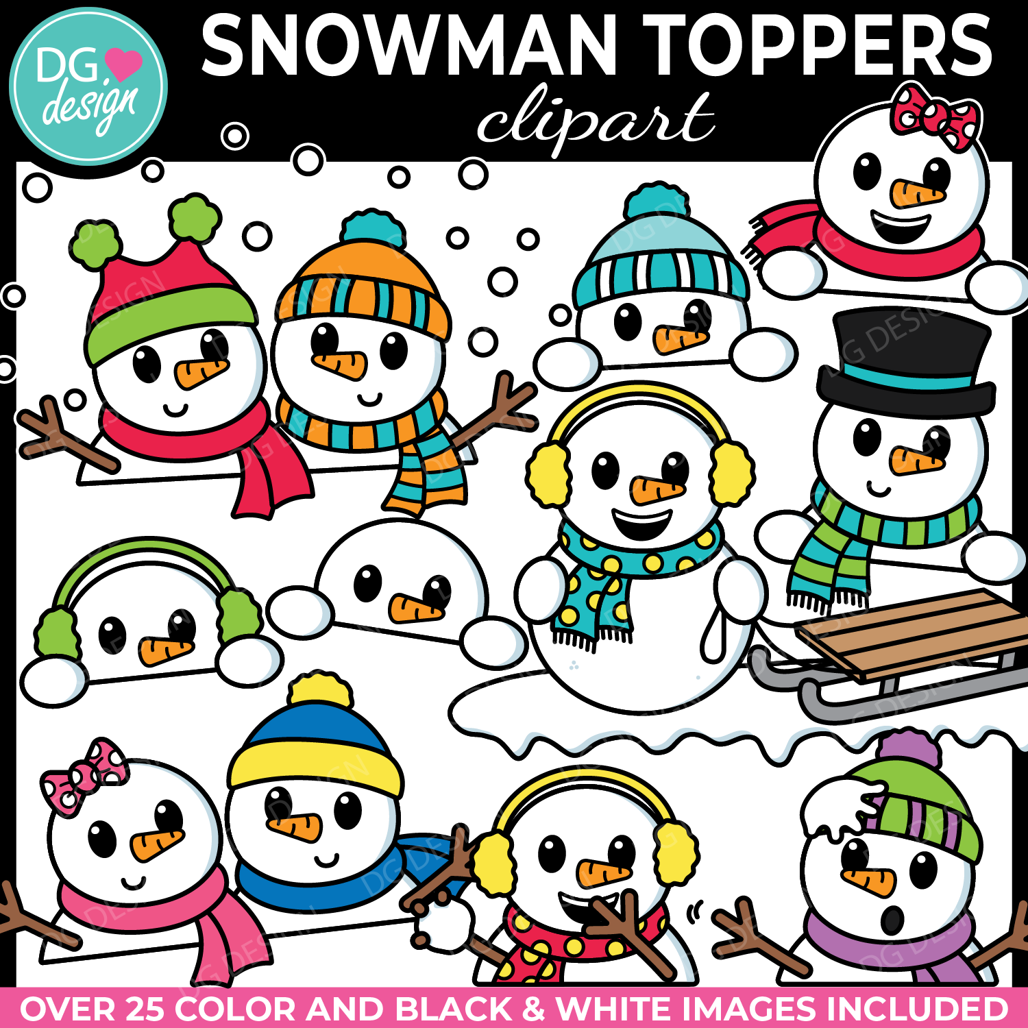 SNOWMEN TOPPERS CLIPART