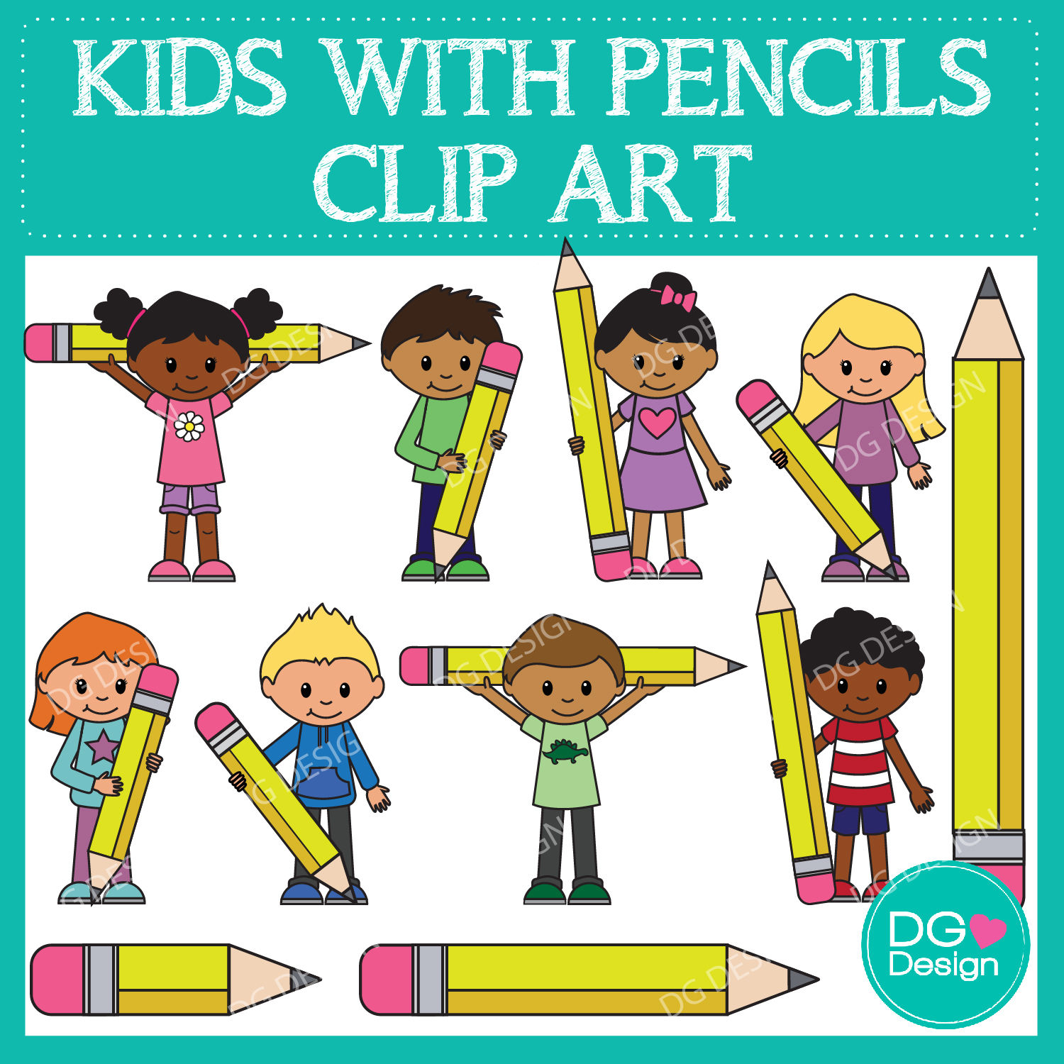 KIDS WITH PENCILS CLIPART