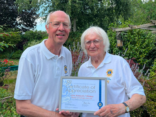 Tonbridge Lions Honour Lion Ken Thomas for 50 Years of Service