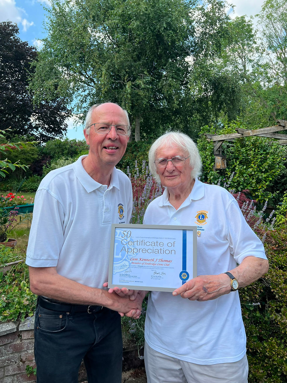 Tonbridge Lions Honour Lion Ken Thomas for 50 Years of Service