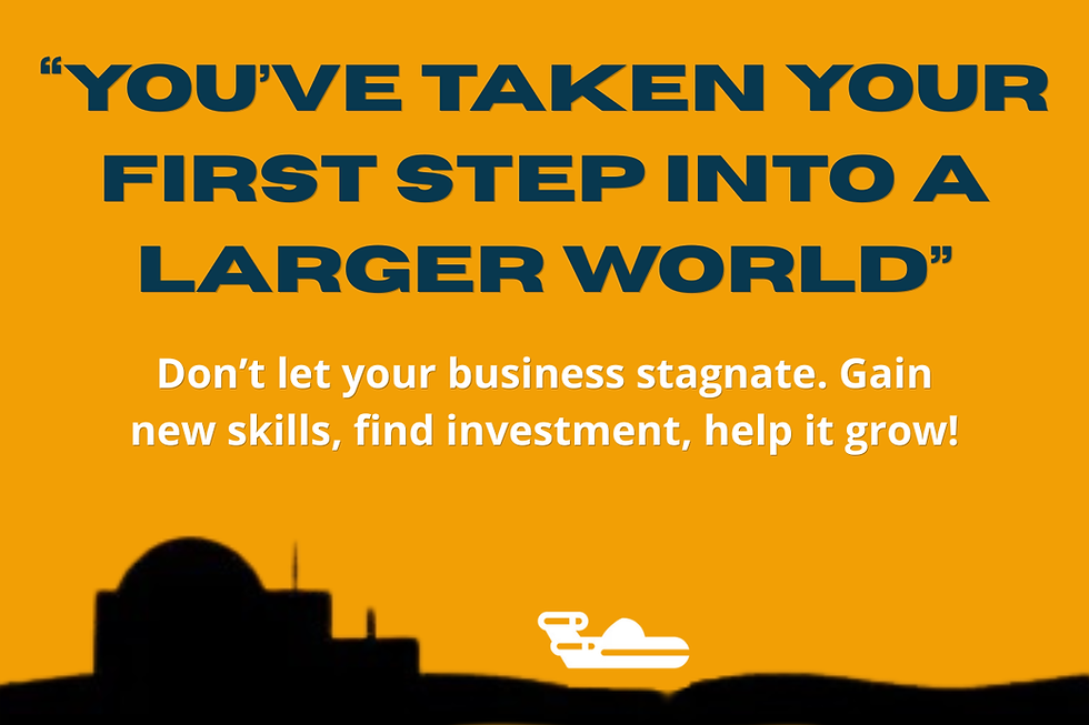 "You've taken your first step into a larger world". A silhouette of the Tatooine landscape with a landspeeder.