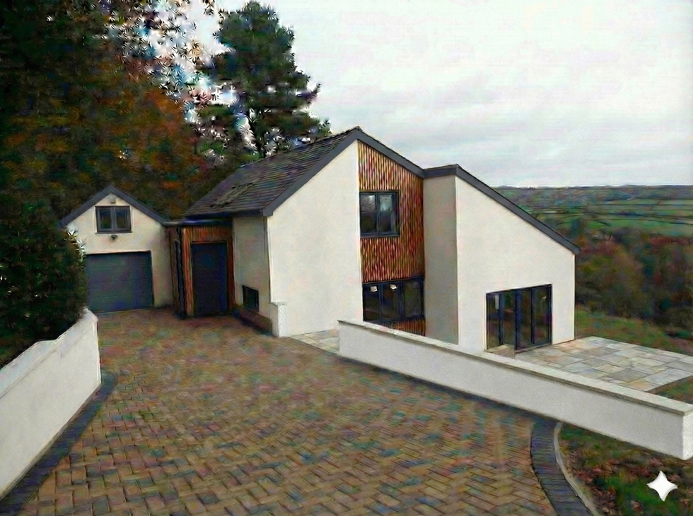 Contemporary split level house in the country