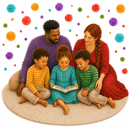 Familie mit bunten Köpfen