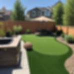 Wide angle view of a well-manicured artificial grass lawn