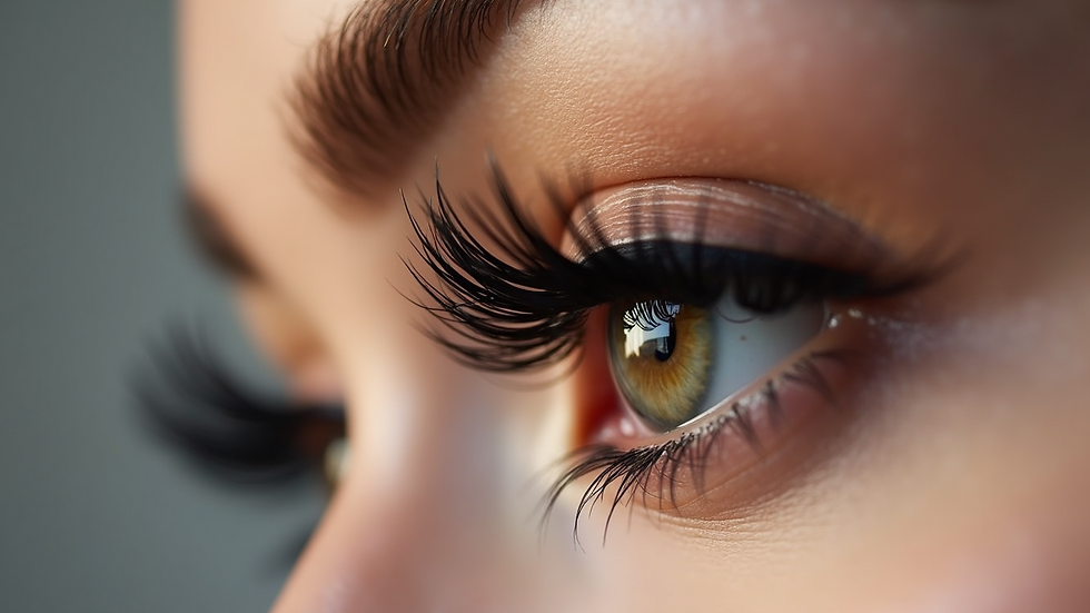 Close-up view of beautifully applied lash extensions