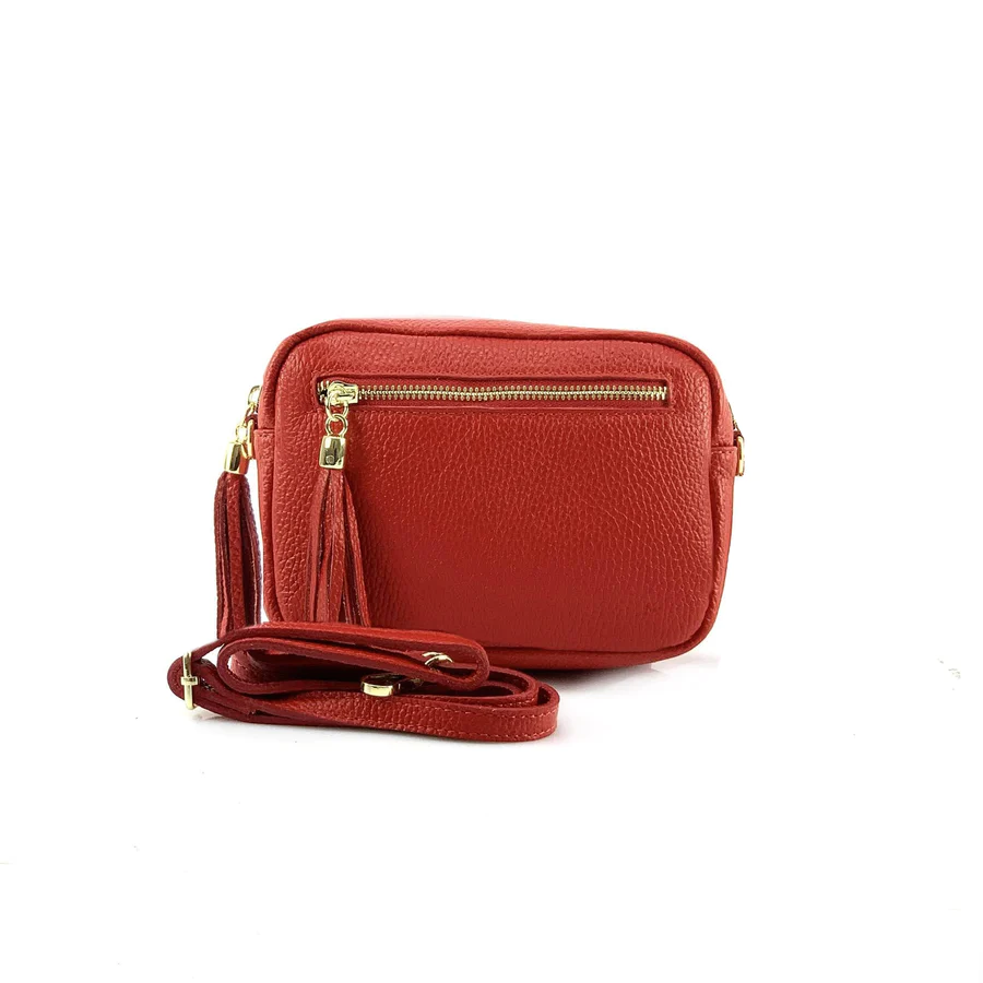 Miniatura: Borsa giada in pelle con tracolla color rosso vista frontale