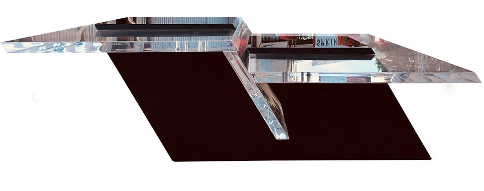 Modern Ultra Thick Lucite and Black Acrylic Cantilever Coffee Table