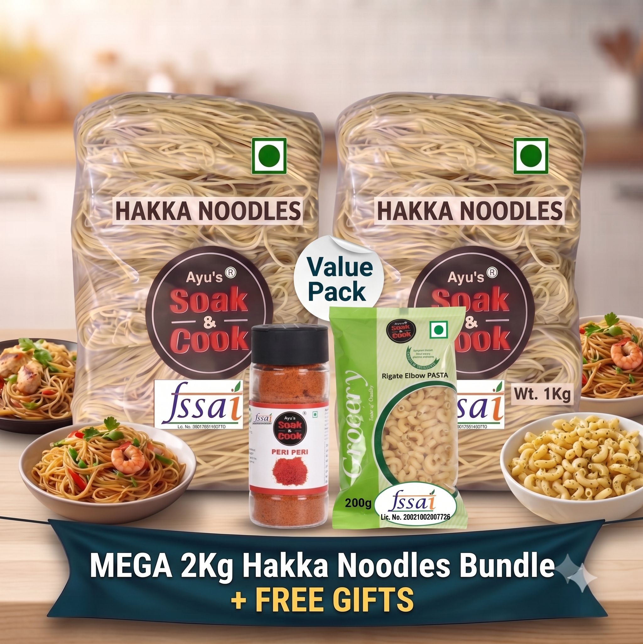 ayus-soak-and-cook-hakka-noodles-2kg-free-pasta-peri-peri-combo-pack