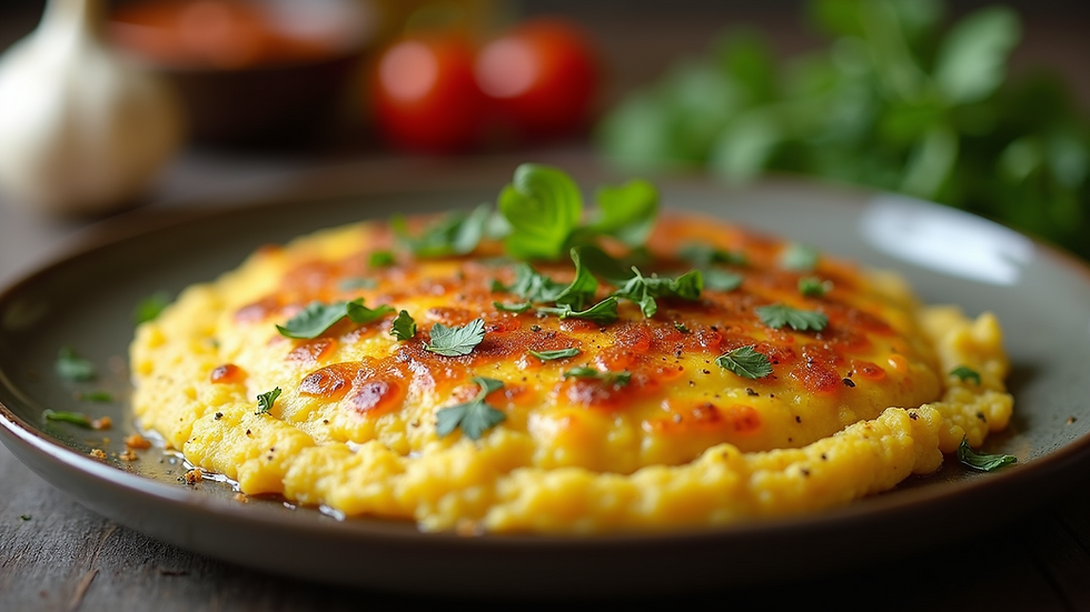 Close-up of a plate of masala omelette with visible spices and herbs