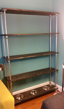 Book shelf with feeding bowls