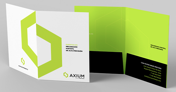 Brochure y carpeta para la marca Axium