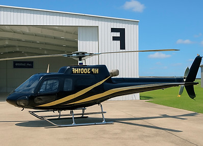 black helicopter with golden stripes