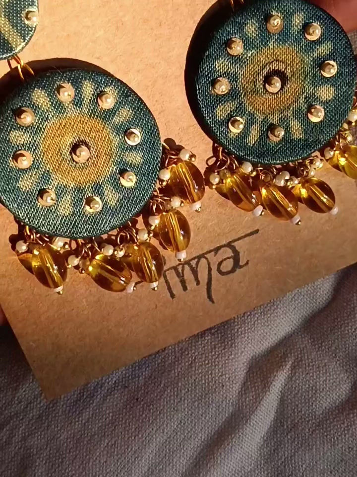 Thumbnail: Light blue and yellow block printed hanging 