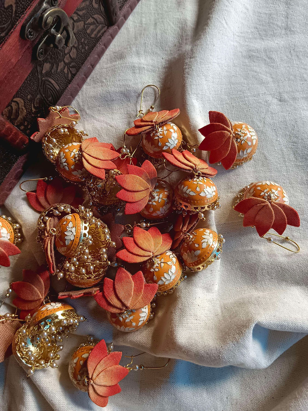Thumbnail: Orange ombre lotus jhumka 
