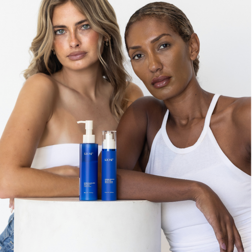 Two girls with a skin product