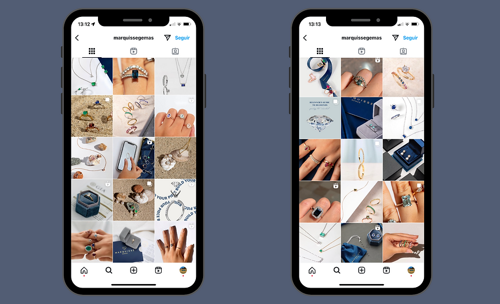 Instagram feed on a cellphone mockup of the brand showing the after look 
