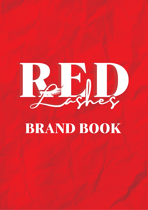 Imagen simulando una hoja arrugada de color rojo que dice Red Lashes Brand Book.