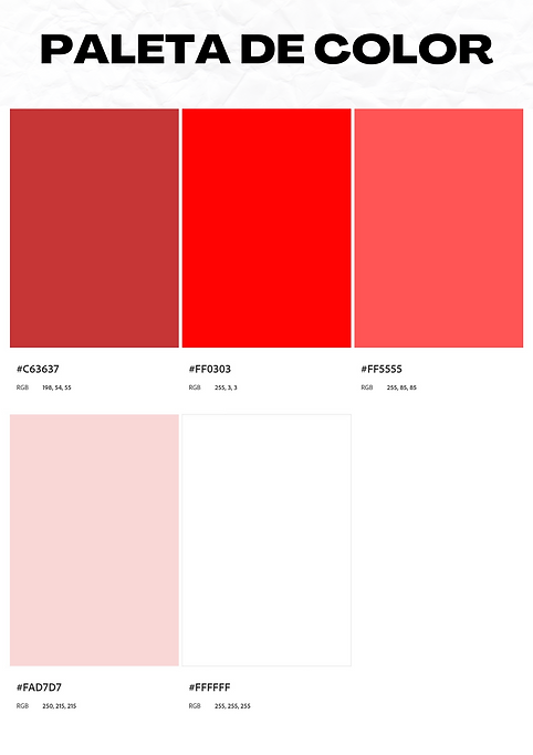 Paleta de color con tonalidades rojas, rosas y blancas.
