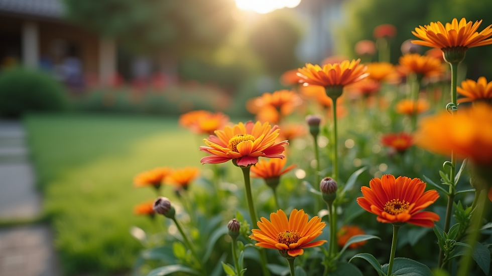 Eye-level view of a well-maintained garden with vibrant flowers