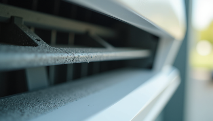 Vista lateral de filtro de carvão ativado em ar-condicionado inverter ecológico