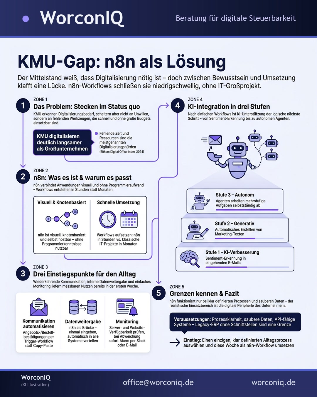 Infografik: Digitaler Rückstand im Mittelstand: Wie n8n-Workflows den Umsetzungs-Gap schließen (KI Illustration)