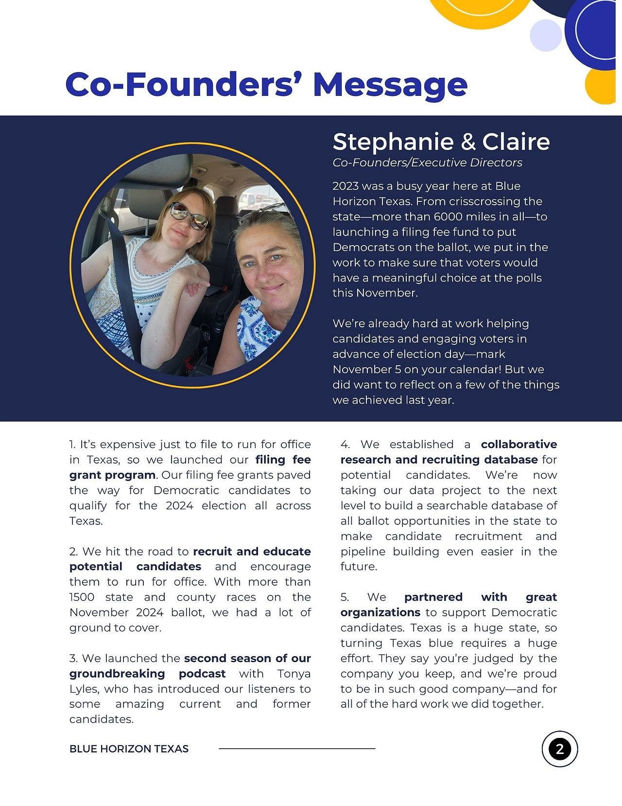 2023 Blue Horizon Annual Report Co-Founders' Message