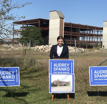 2020 Texas Senate Candidate outside rural hospital under construction